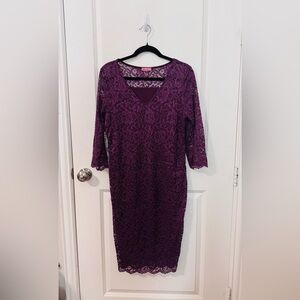 Hello MIZ Deep Purple Lace Long Sleeve Dress